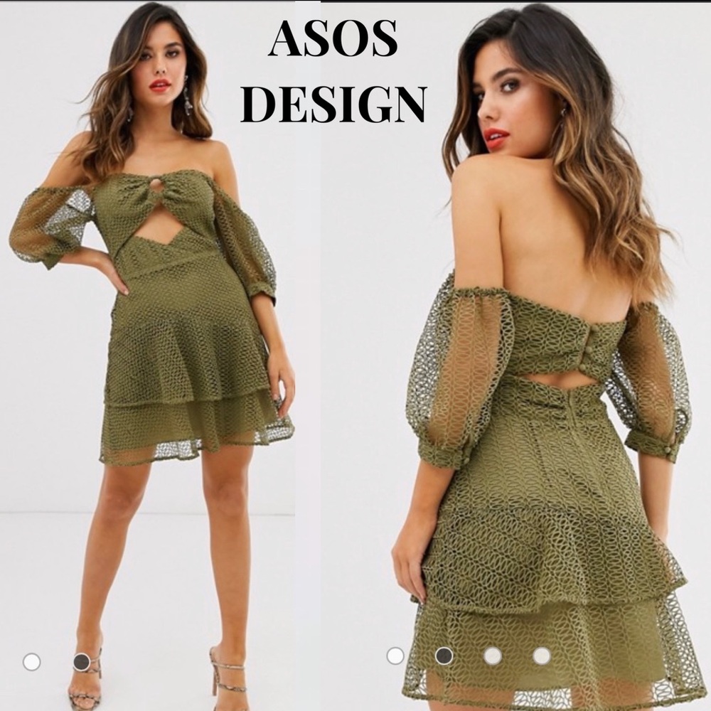 ASOS DESIGN Bardot Mini Broderie Lace dress Sz 14